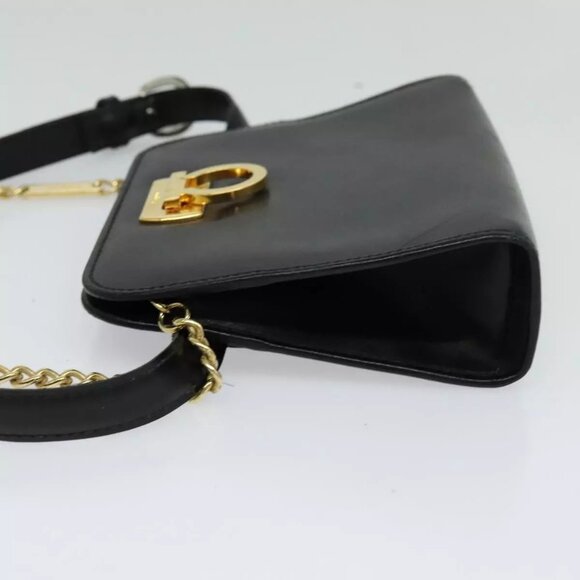 Salvatore Ferragamo Gancini Chain Bag Leather 2way Black Gold Silver Auth hk2202 - Picture 9 of 16